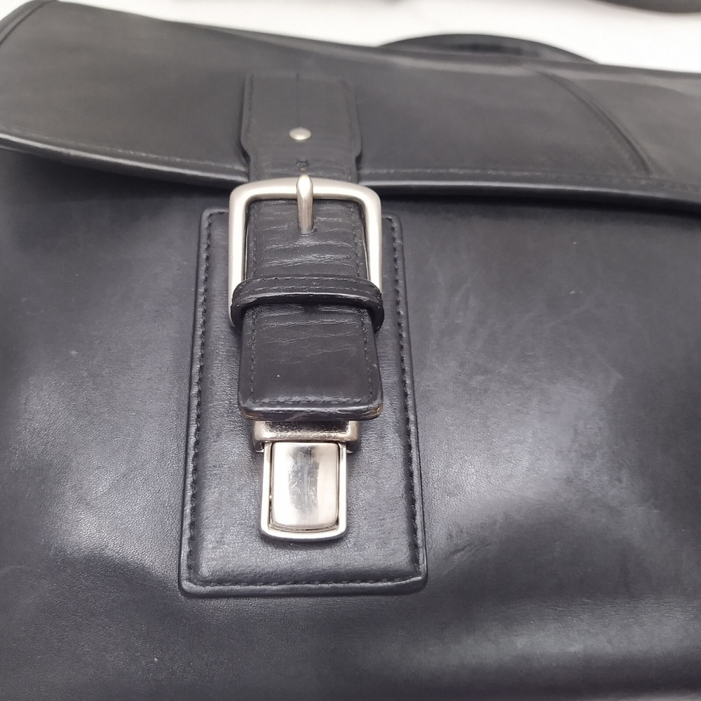 Coach Black Leather Double Pushlock Briefcase Laptop Business Crossbody Bag - Picture 9 of 16